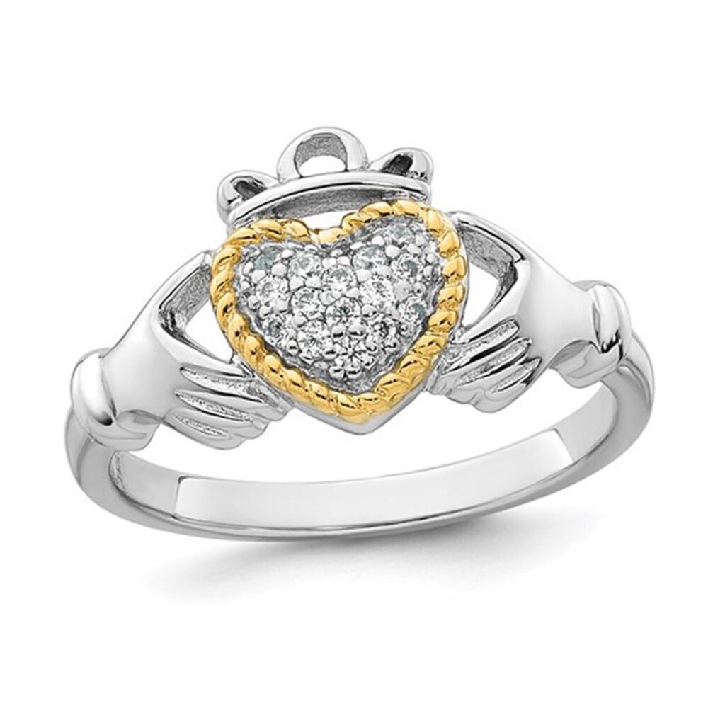 Polished Claddagh Heart Ring in Sterling Silver with Cubic Zirconia (CZ)s